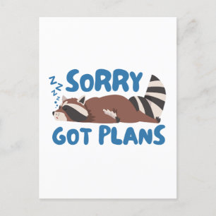 White Sorry Got Plans Funny Racoon Postcard