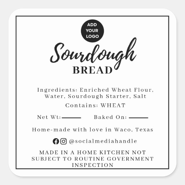 White Sourdough Ingredient Cottage Law Sticker (Front)