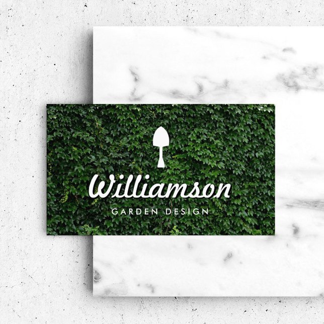 White Spade Green Leaves Gardening Services Business Card (Creator Uploaded)