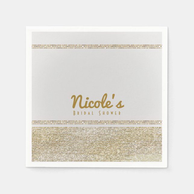 White & Sparking Gold Glam Chic Elegant Party Napkin (Front)