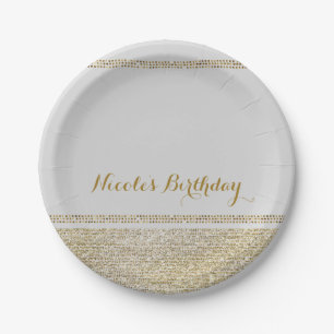 White & Sparking Gold Glam Chic Elegant Party Paper Plate