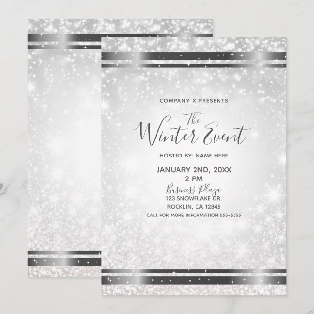 White Sparkle Elegant Winter Wonderland Event Invitation (Front/Back)
