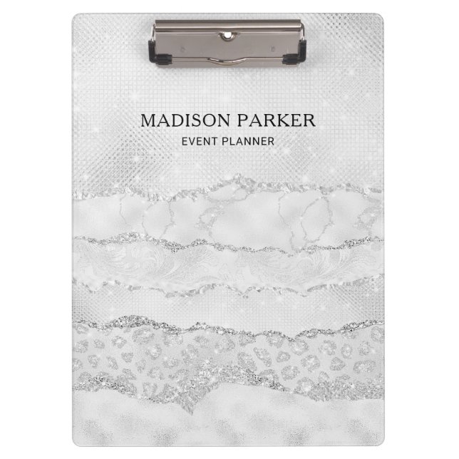 White Sparkle Glitter  Clipboard (Front)