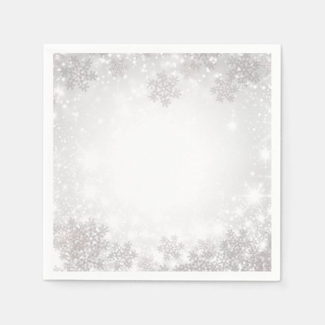 White Sparkle Snowflakes Winter Wonderland Wedding Napkin (Front)