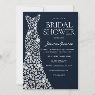 White sparkle Wedding Dress Gown Bridal Shower Invitation