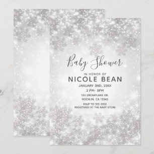 White Sparkle Winter Wonderland Baby Shower Invitation