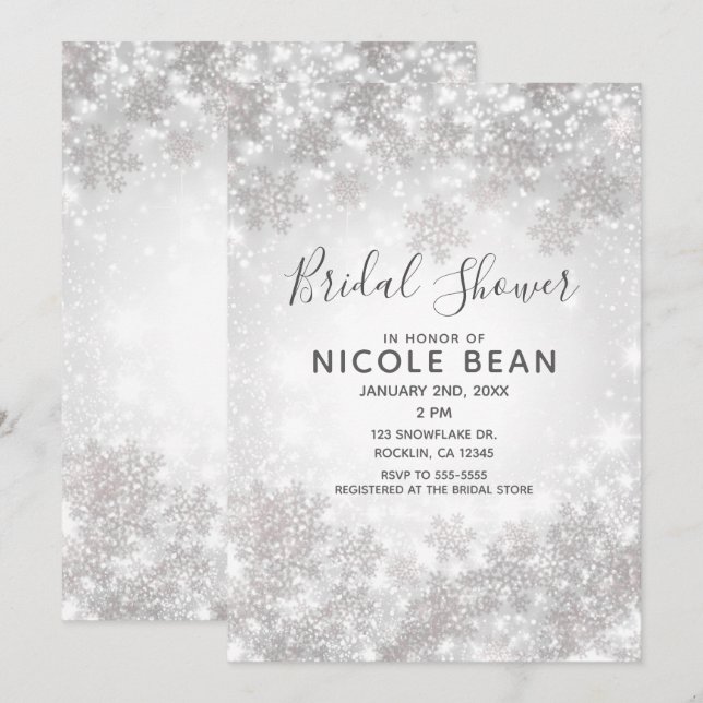 White Sparkle Winter Wonderland Bridal Shower Invitation (Front/Back)
