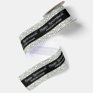 White Sparkling Happy Retirement Retro Typography Satin Ribbon