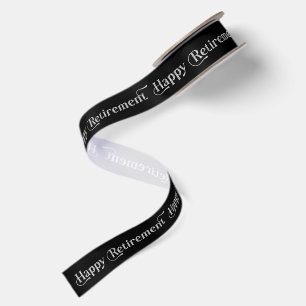 White Sparkling Happy Retirement Retro Typography Satin Ribbon