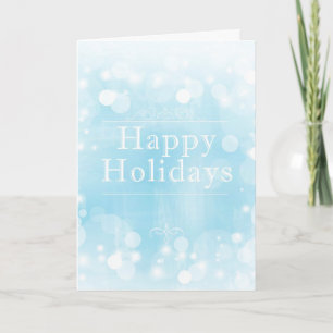 White Sparkly Glitter Over Light Blue Background Holiday Card