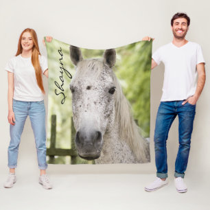 White Speckled Horse Name Personalised Fleece Blanket