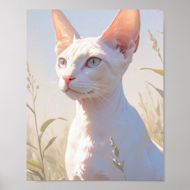 White Sphinx Cat and Flowers Poster (Front)