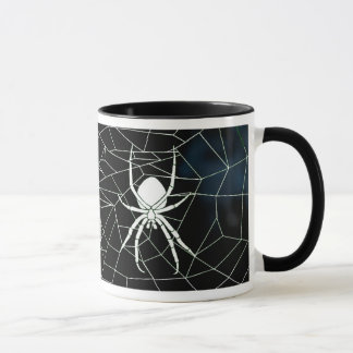 White spider in web, webbing mug