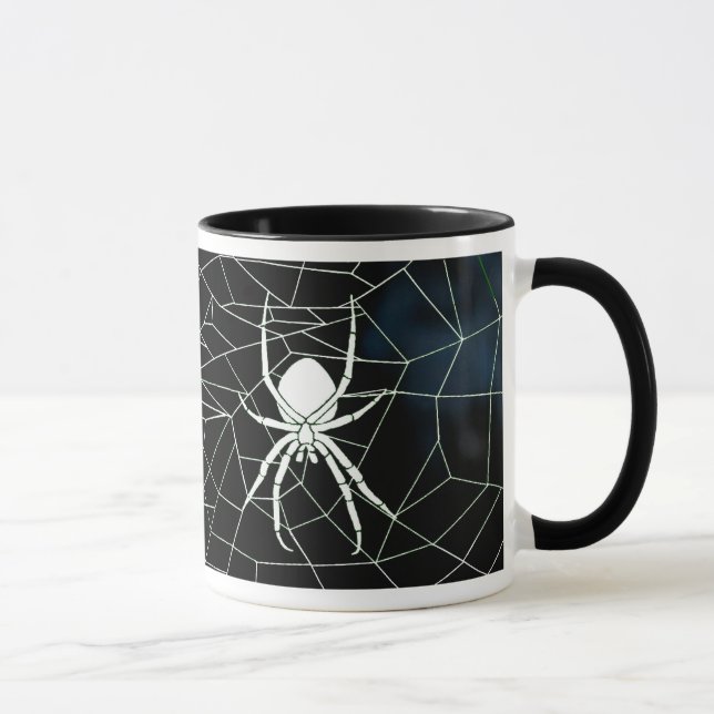 White spider in web, webbing mug (Right)