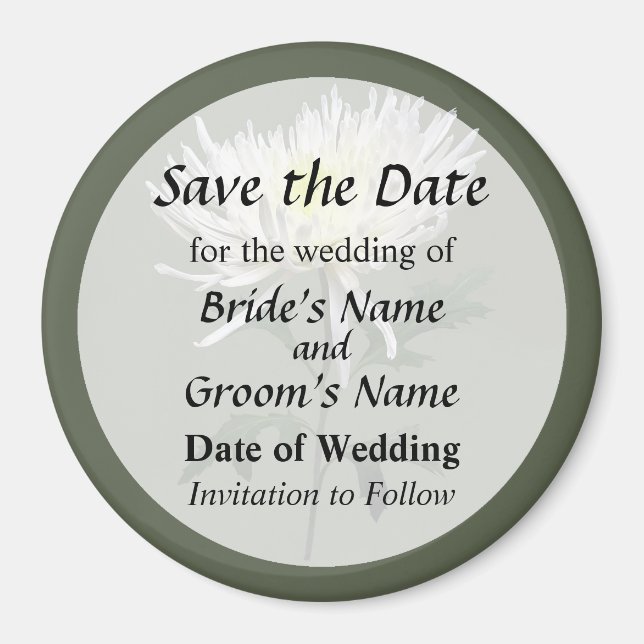 White Spider Mum Save the Date Magnet (Front)