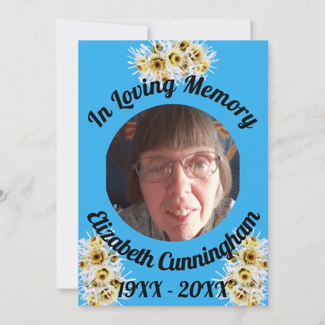 White Spider Mums Photo Memory Quote Memorial Invitation (Front)
