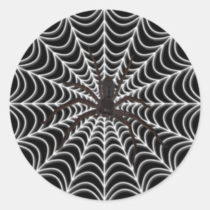 White Spider Web And Black Spider Halloween Classic Round Sticker