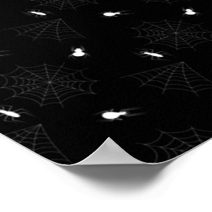 White Spiders Spiderweb Black Halloween Pattern Poster