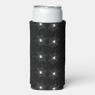 White spiderwebs on black seltzer can cooler