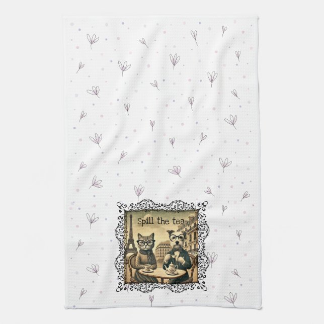 White Spill the Tea Kitchen Towel (Vertical)