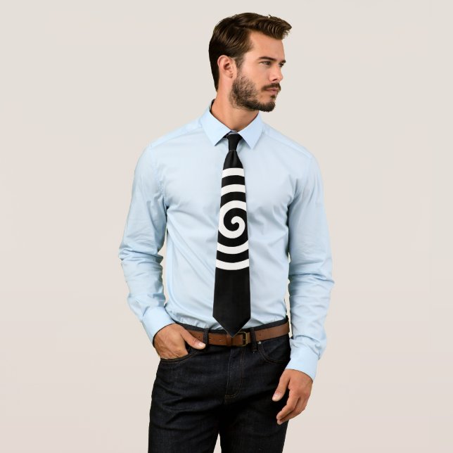 White Spiral Circle on Black Tie (In Situ)