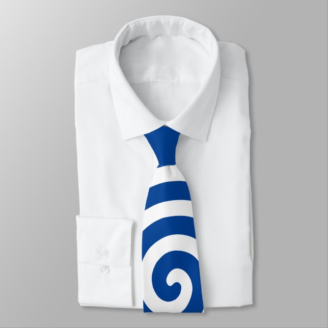 White Spiral Circle on Blue Tie (Tied)
