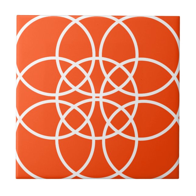 White Spiral Circles on Bright Orange Tile (Front)
