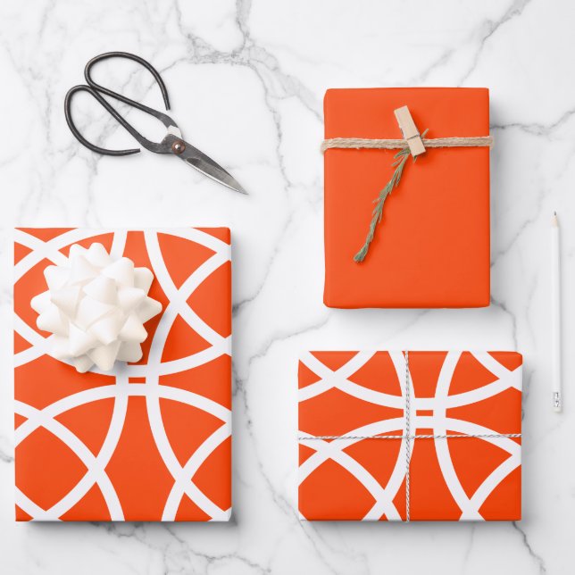 White Spiral Circles on Bright Orange Wrapping Paper Sheet (Front)