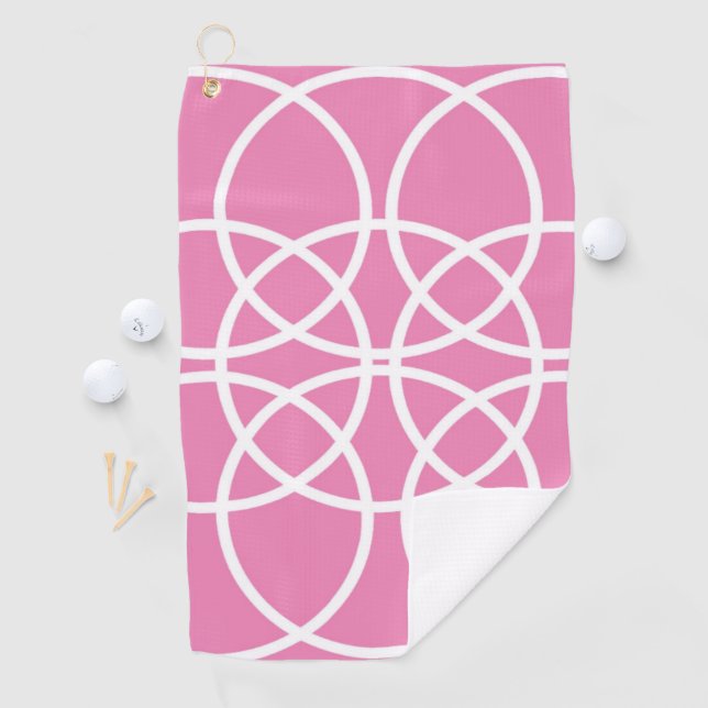 White Spiral Circles on Pink Golf Towel (InSitu)