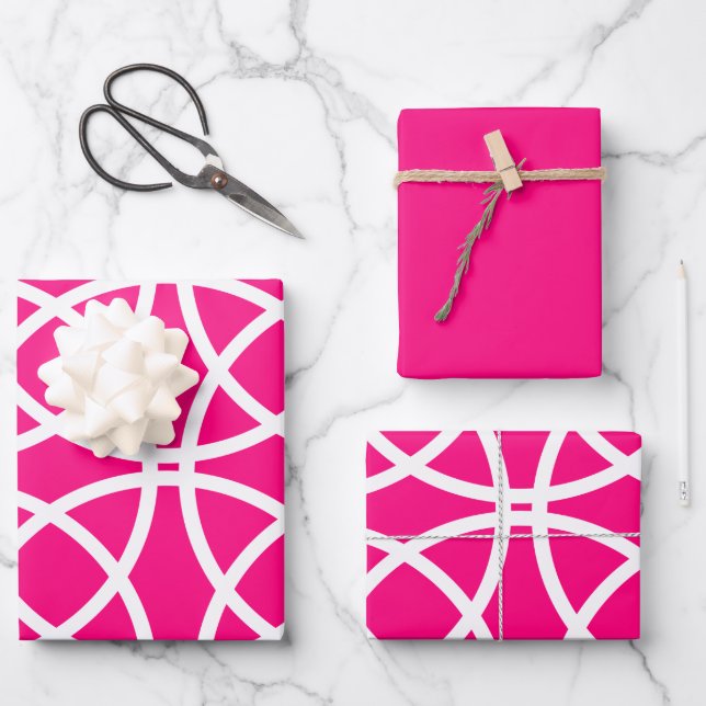 White Spiral Circles on Pink Wrapping Paper Sheet (Front)
