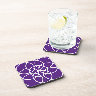 White Spiral Circles on Purple Coaster