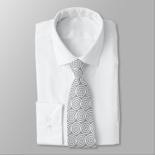 White Spiral Circles on Quick Silver Gray Neck Tie