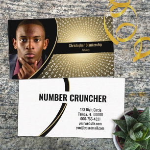 White Spiral Numbers on Gold Custom Photo  Business Card