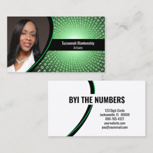 White Spiral Numbers on Green Custom Photo Business Card