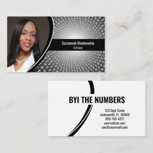 White Spiral Numbers on Grey Custom Photo Business Card