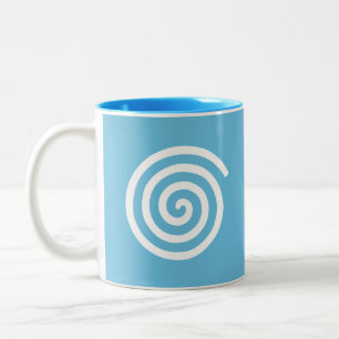 White Spiral on Turquoise Two-Tone Coffee Mug