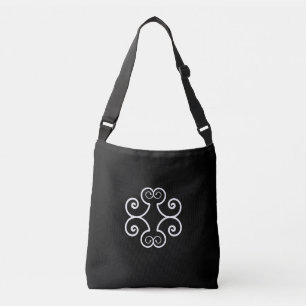 White spiral vector on black crossbody bag