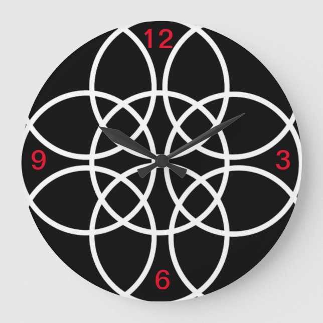 White Spirals on Black Large Clock (Front)