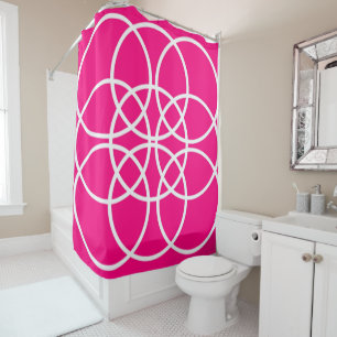 White Spirals on Bright Pink Shower Curtain