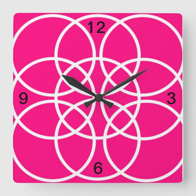 White Spirals on Bright Pink Square Wall Clock (Front)