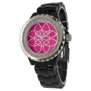 White Spirals on Bright Pink Watch