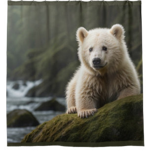 White Spirit Bear Cub Wildlife Art Shower Curtain