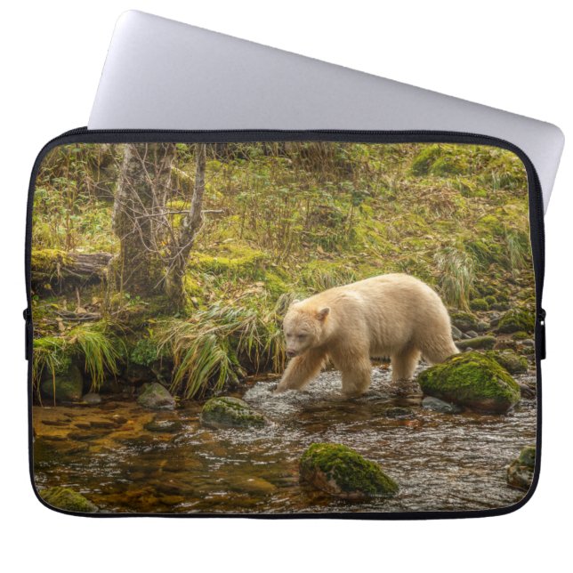 White Spirit Bear Hunts for fish on Riordan Creek Laptop Sleeve (Front)