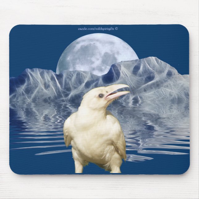 White Spirit Raven & Moon Wildlife Art Mousepad (Front)