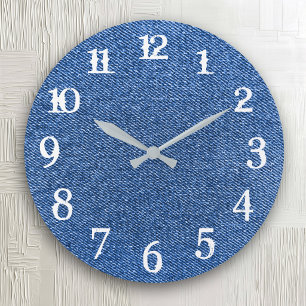 White Splash Numbers Deep Blue Denim Large Clock