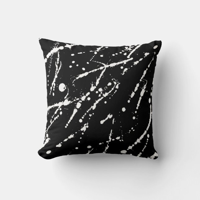 White Splatter on black abstract Cushion (Front)