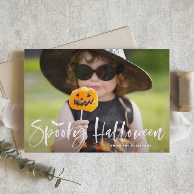 White Spooky Halloween Brush Lettering Overlay Holiday Card (Creator Uploaded)