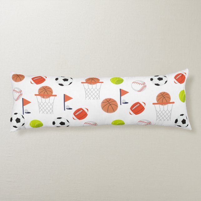 White Sports Balls Theme Collection Body Pillow (Back)