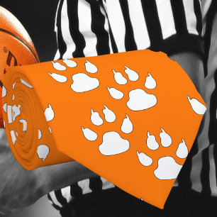 White Sports Mascot CLAW Paw On Orange Tie
