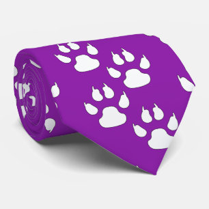 White Sports Mascot CLAW Paw On Purple Tie